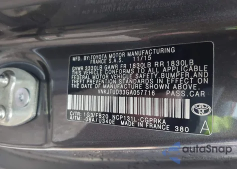 2016 Toyota Yaris Le z USA, uszkodzony, nr VIN VNKJTUD33GA057716